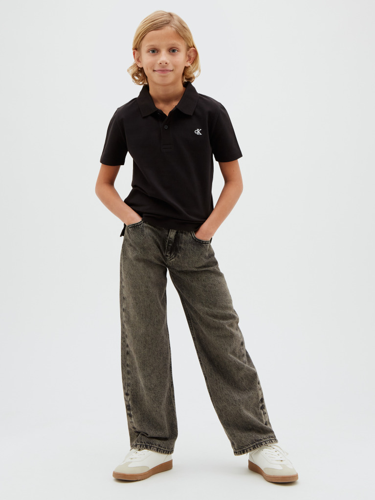 Black Cotton Stretch Polo Shirt  Boys
