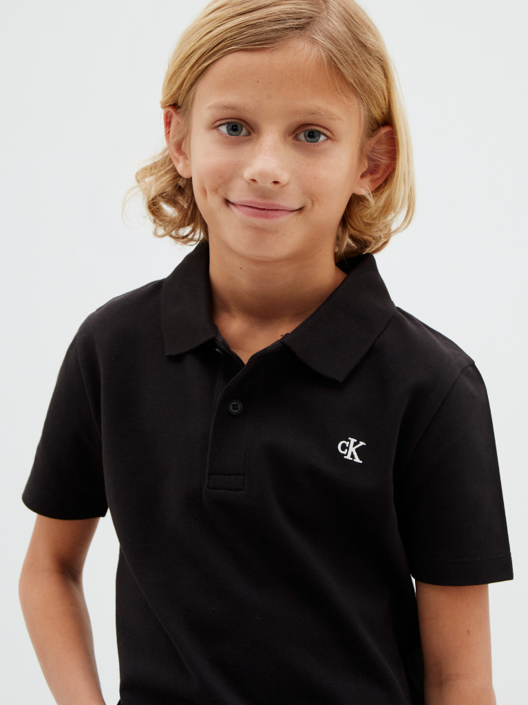 Black Cotton Stretch Polo Shirt  Boys