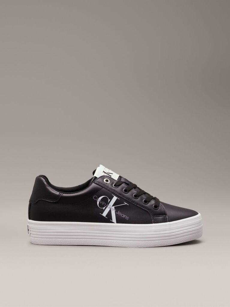 Black Leather Platform Trainers  Women