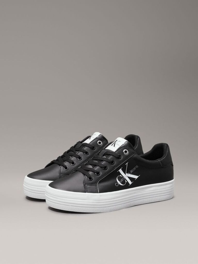 Black Leather Platform Trainers  Women