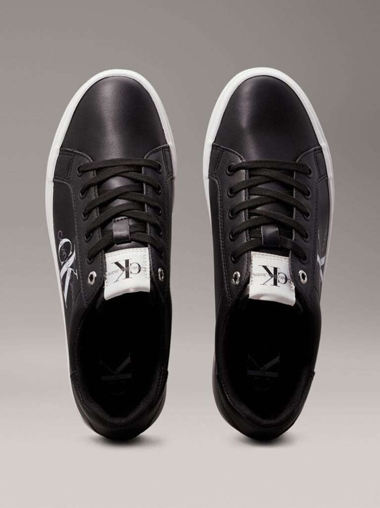 Black Leather Platform Trainers  Women