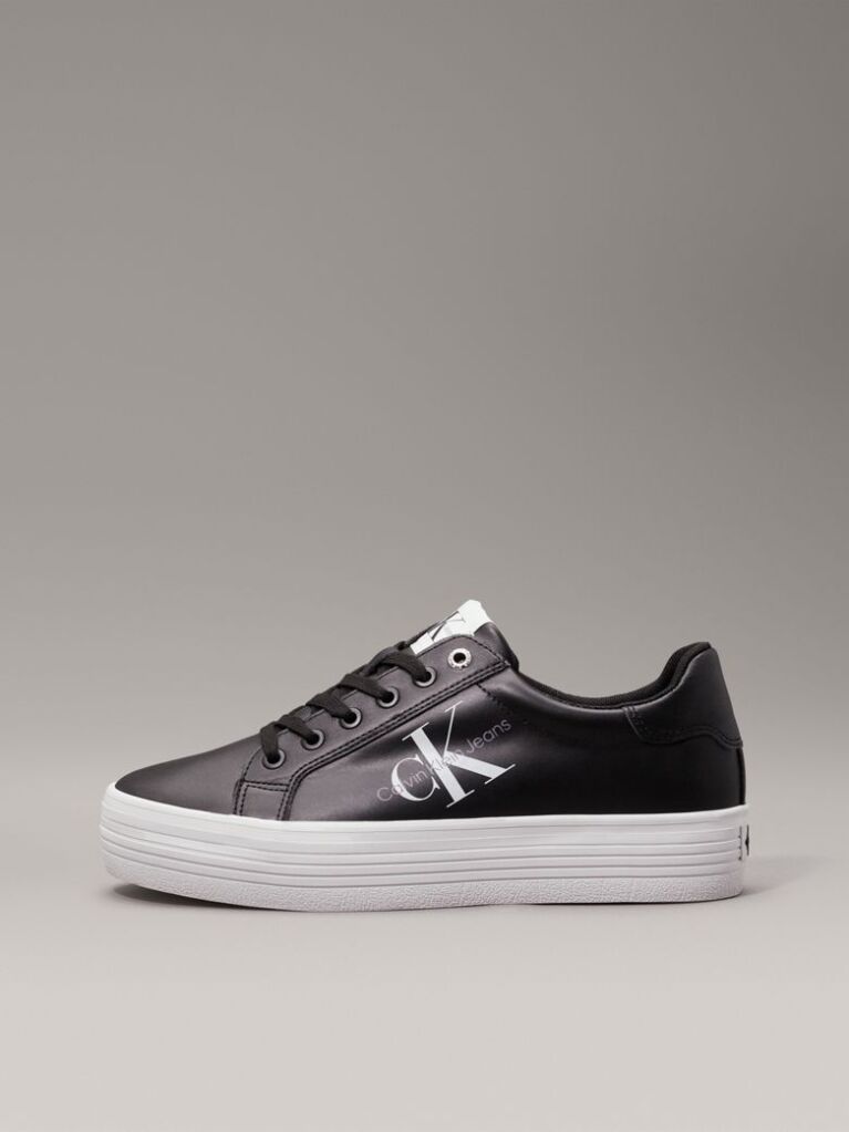 Black Leather Platform Trainers  Women