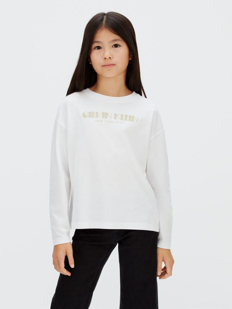 White Boxy Logo T-shirt  Girls