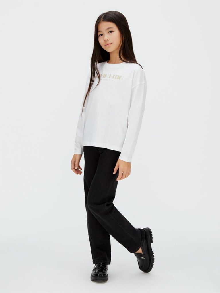 White Boxy Logo T-shirt  Girls