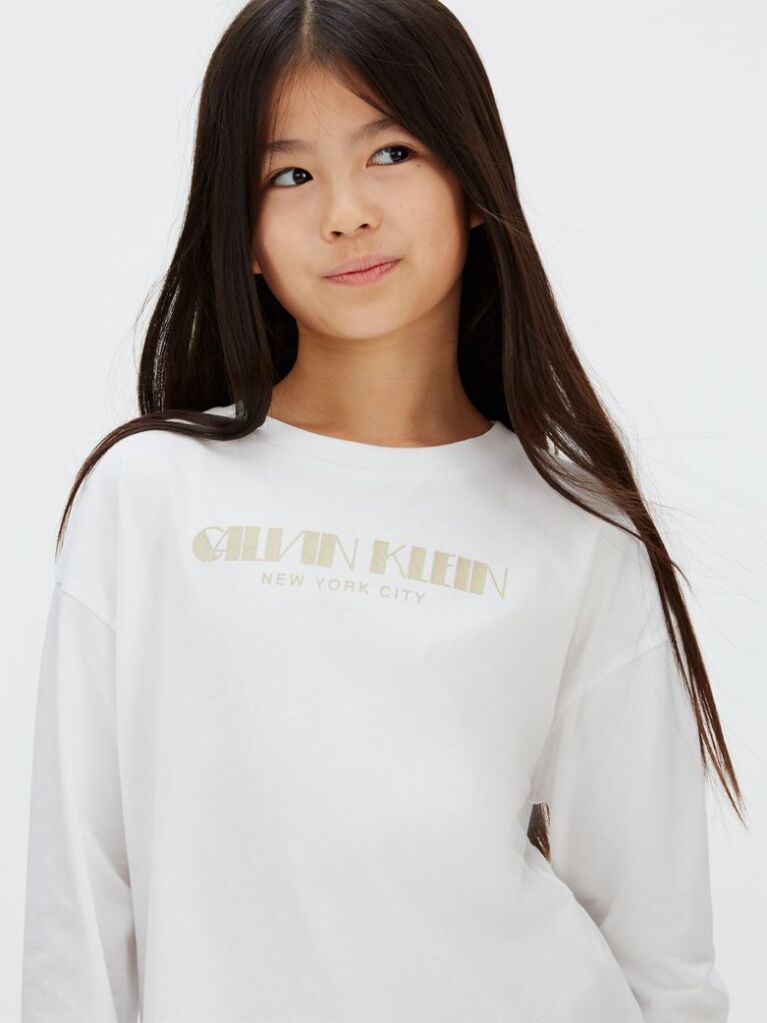 White Boxy Logo T-shirt  Girls