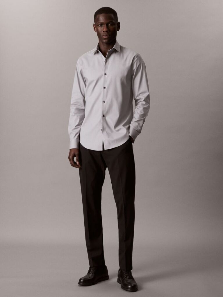 Γκρι Πουκάμισο Με Slim Γραμμή Από Ελαστικό Twill  Άνδρας
