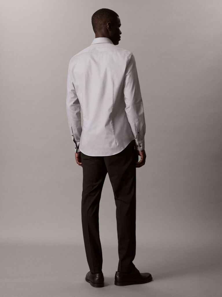 Γκρι Πουκάμισο Με Slim Γραμμή Από Ελαστικό Twill  Άνδρας