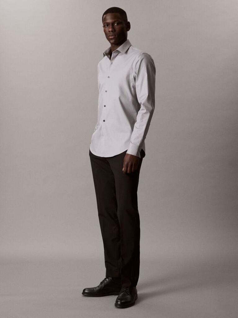 Γκρι Πουκάμισο Με Slim Γραμμή Από Ελαστικό Twill  Άνδρας