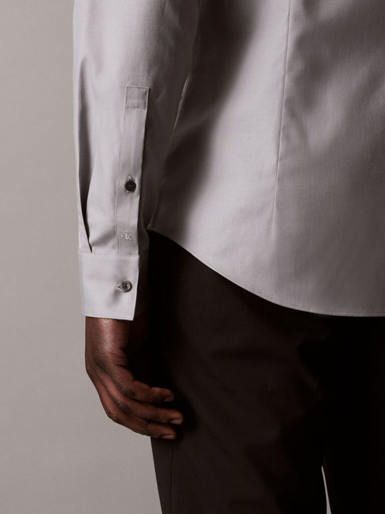 Γκρι Πουκάμισο Με Slim Γραμμή Από Ελαστικό Twill  Άνδρας