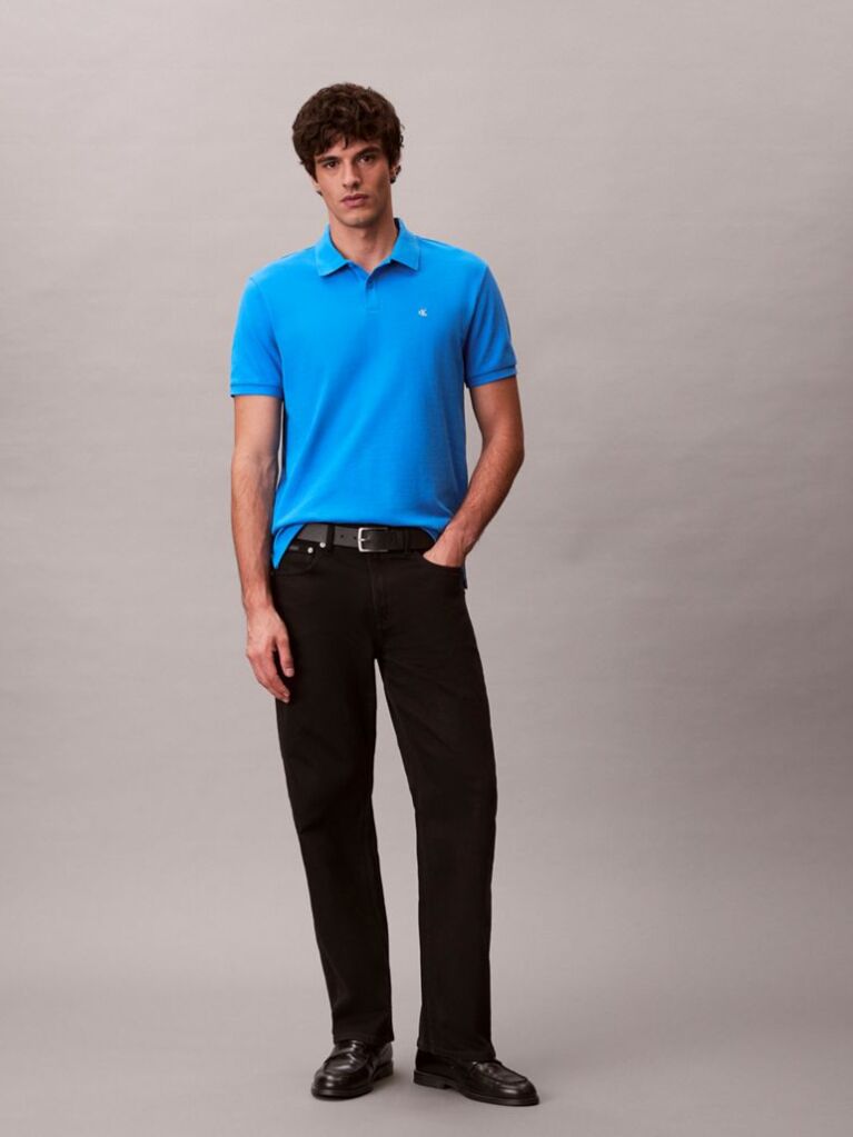 Blue Cotton Piqué Polo Shirt  Men
