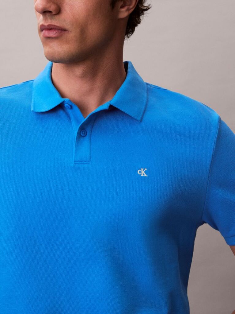 Blue Cotton Piqué Polo Shirt  Men