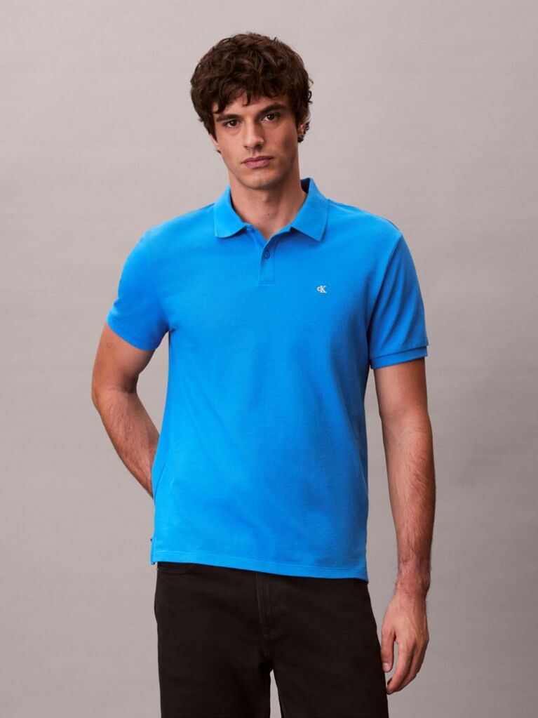 Blue Cotton Piqué Polo Shirt  Men