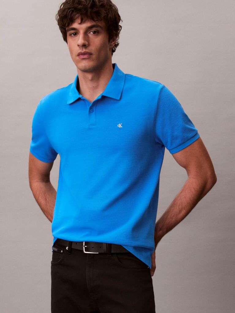Blue Cotton Piqué Polo Shirt  Men
