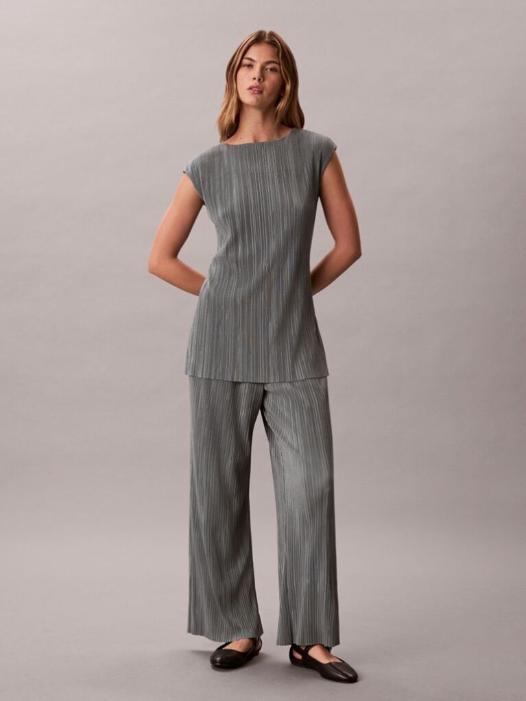 Grey Plisse Pull On Trousers  Women