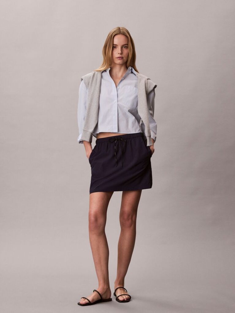 Blue Cropped Cotton Poplin Stripe Shirt  Women