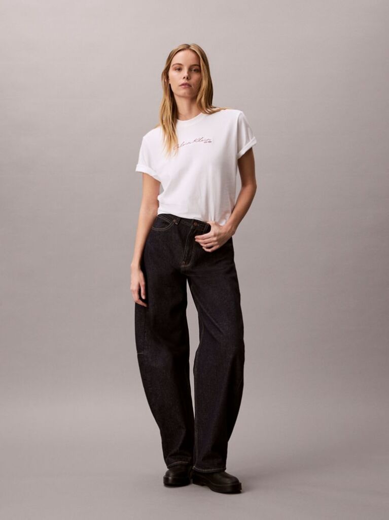 White Relaxed Script Logo T-shirt  Women