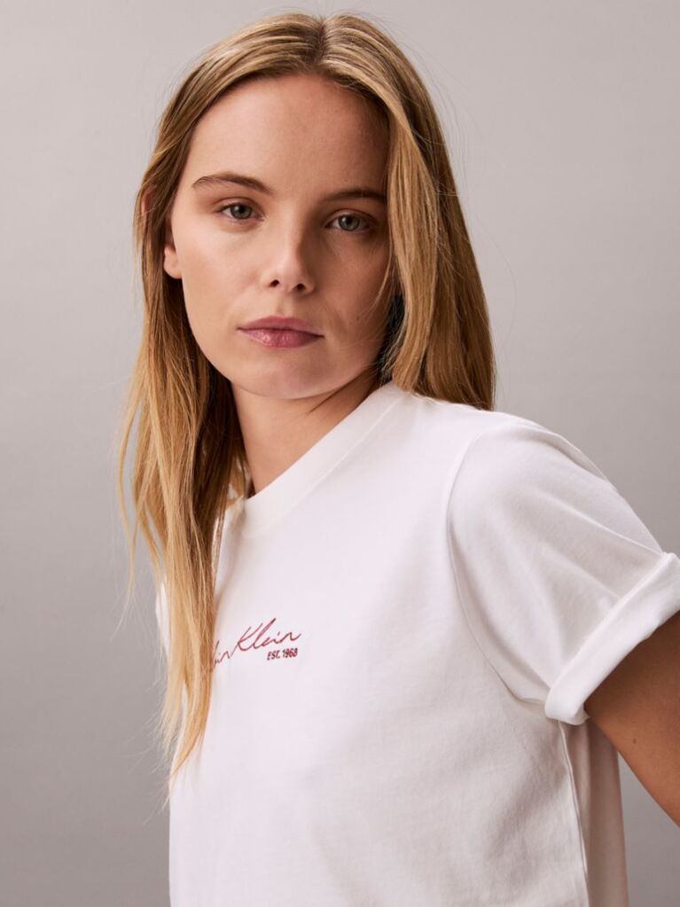 White Relaxed Script Logo T-shirt  Women