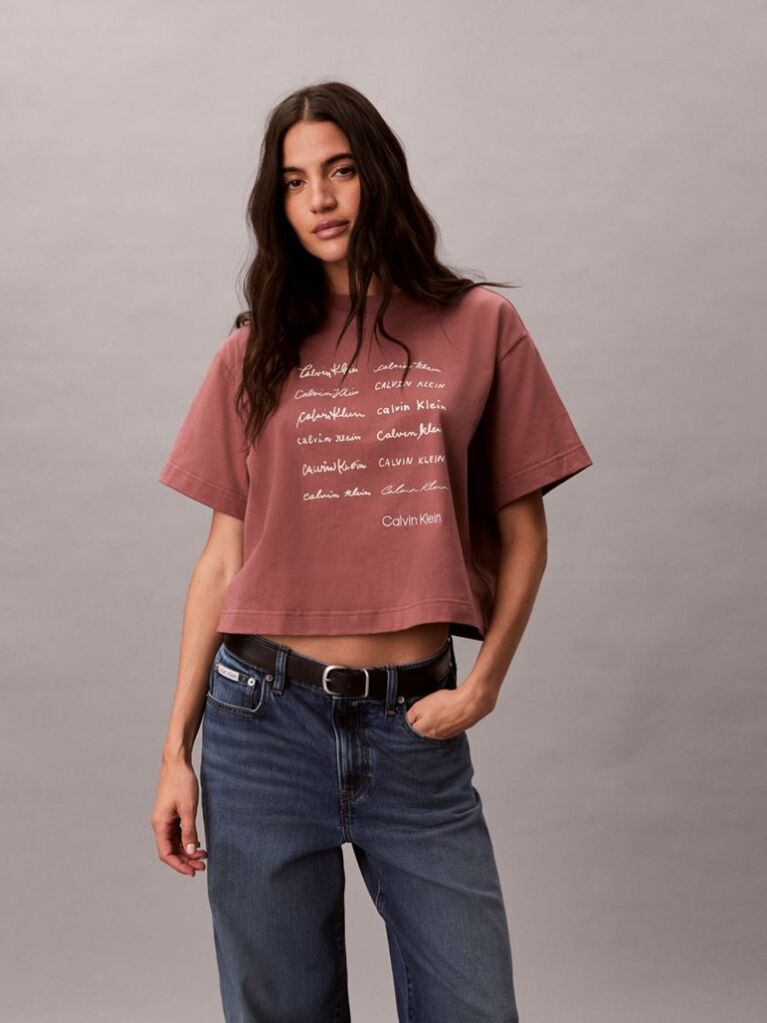 Brown Short Sleeve Cropped Boxy Graphic T-Shirt  Women