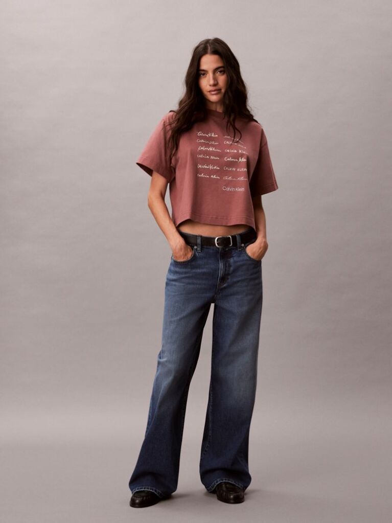 Brown Short Sleeve Cropped Boxy Graphic T-Shirt  Women