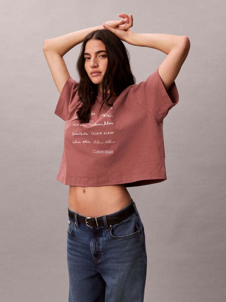 Brown Short Sleeve Cropped Boxy Graphic T-Shirt  Women