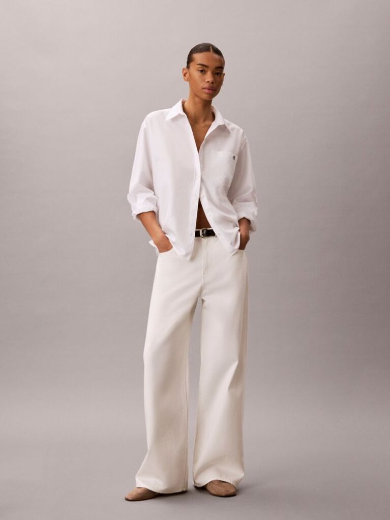 White Emblem Jacquard Relaxed Poplin Shirt  Women