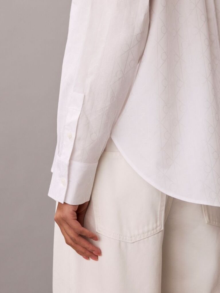 White Emblem Jacquard Relaxed Poplin Shirt  Women