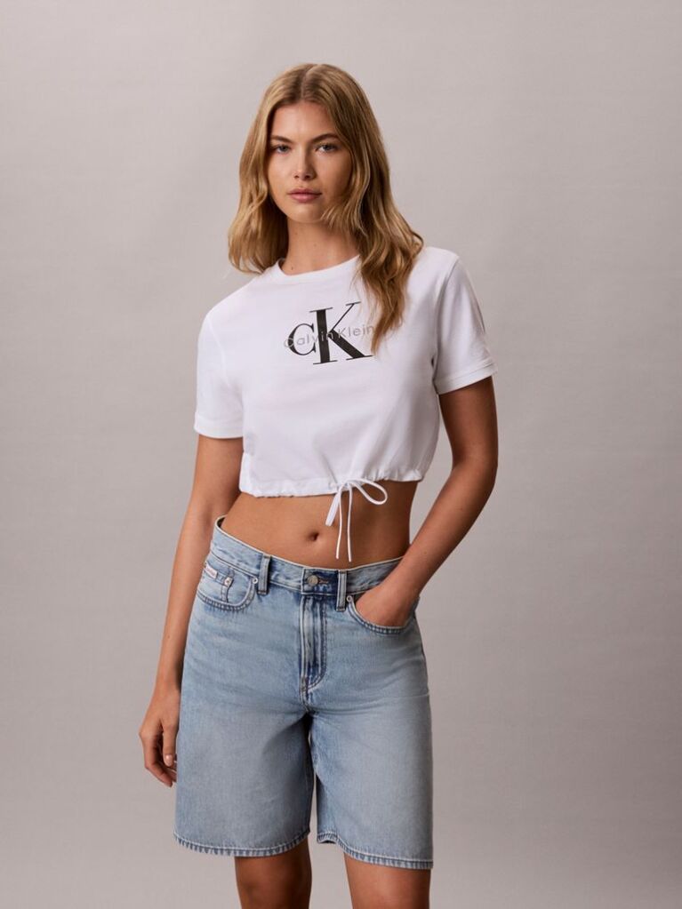 White Cropped Drawstring Hem T-Shirt  Women
