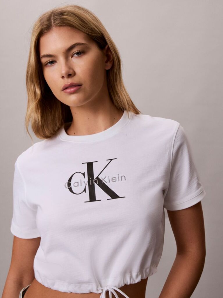 White Cropped Drawstring Hem T-Shirt  Women