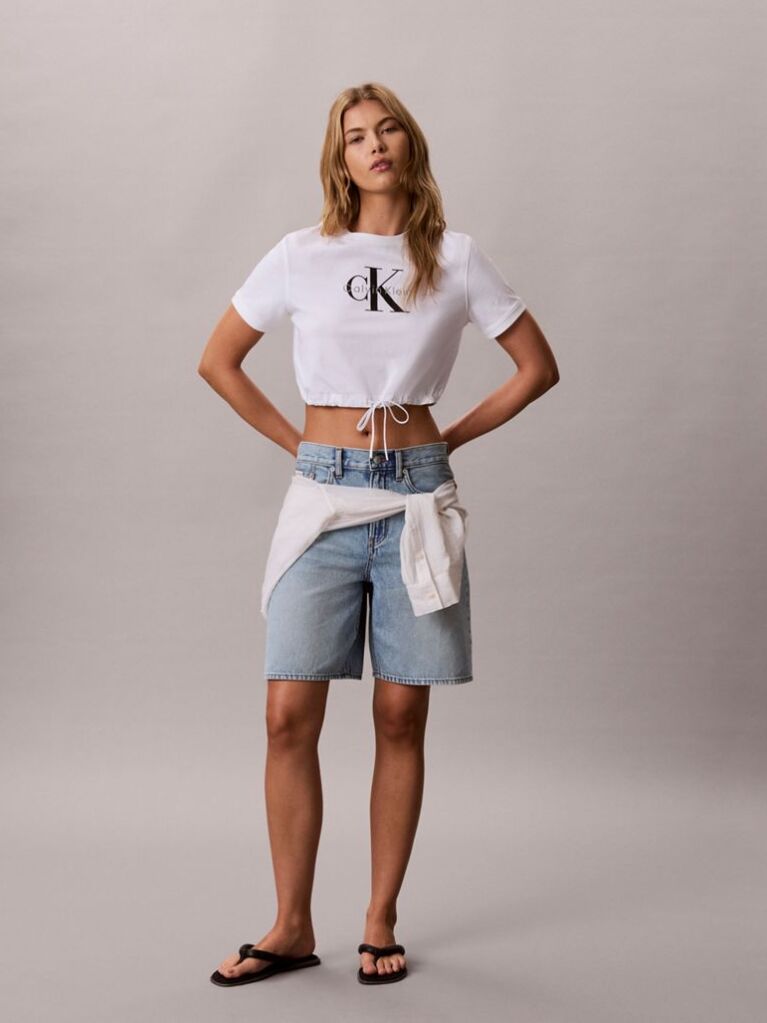 White Cropped Drawstring Hem T-Shirt  Women