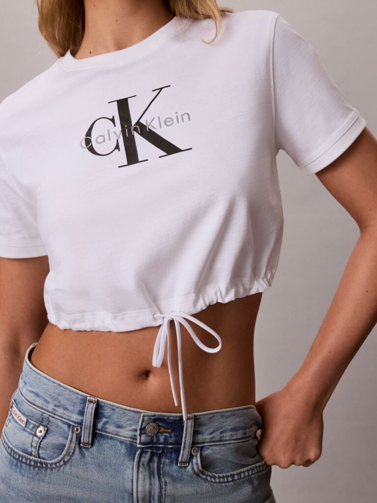 White Cropped Drawstring Hem T-Shirt  Women