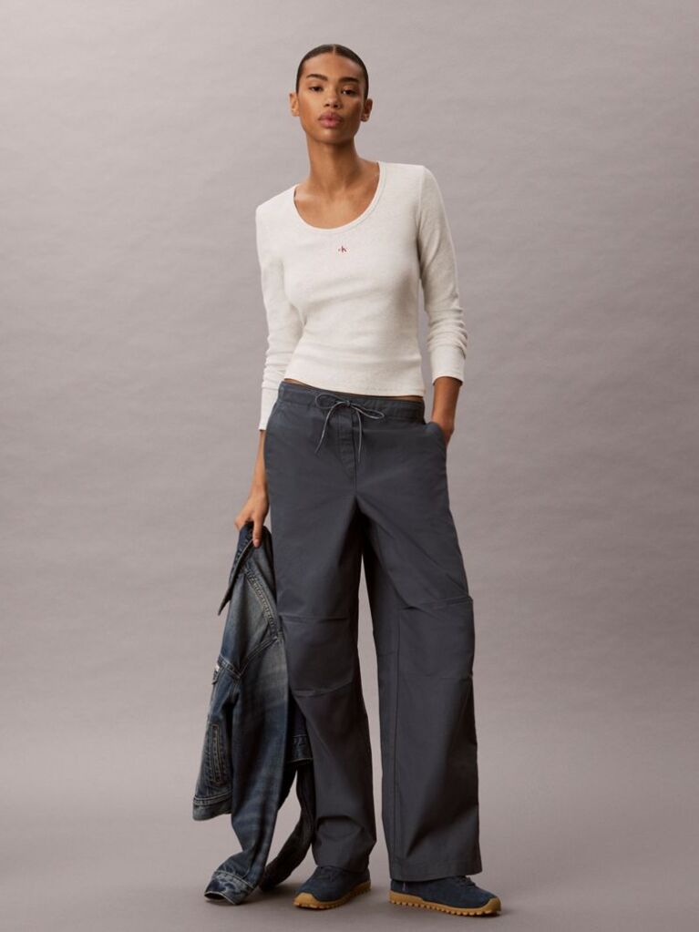 Blue Ripstop Drawstring Tucked Knee Trousers  Women