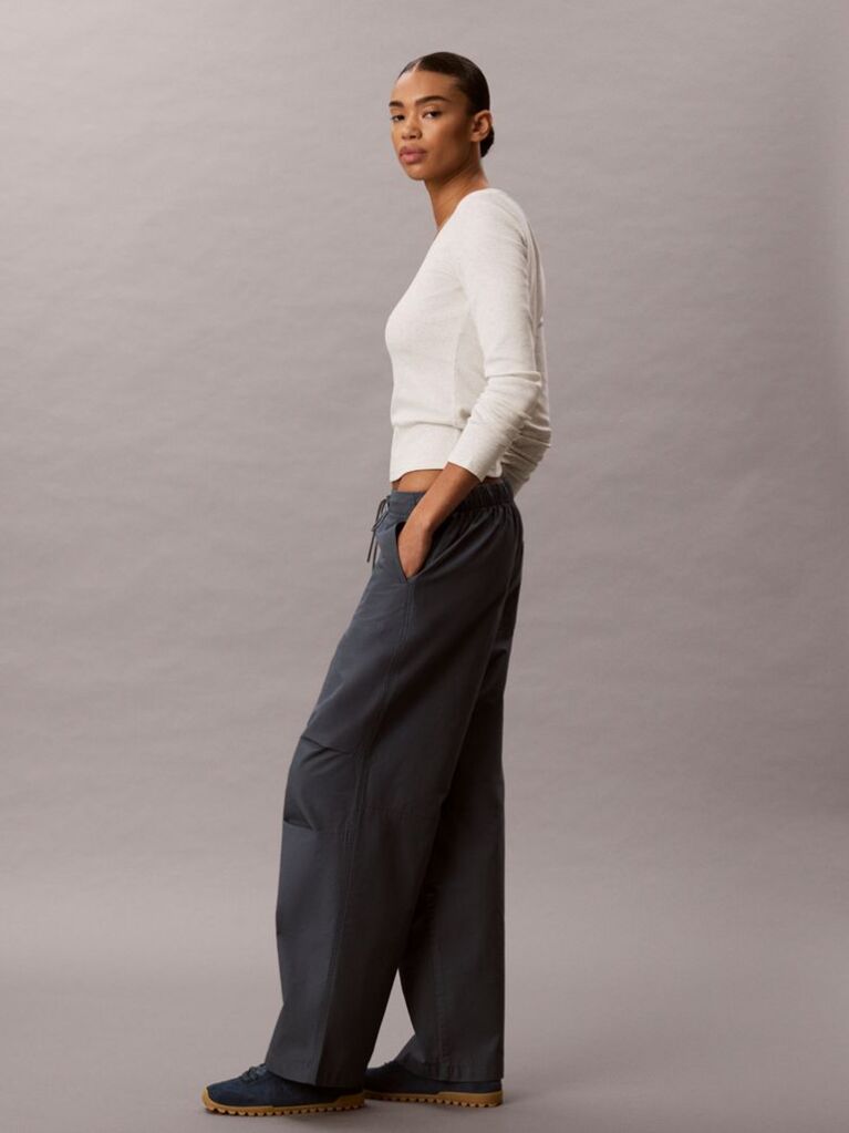 Blue Ripstop Drawstring Tucked Knee Trousers  Women