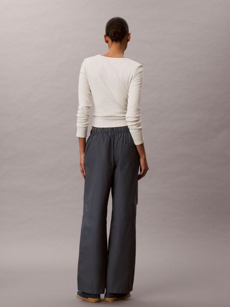Blue Ripstop Drawstring Tucked Knee Trousers  Women