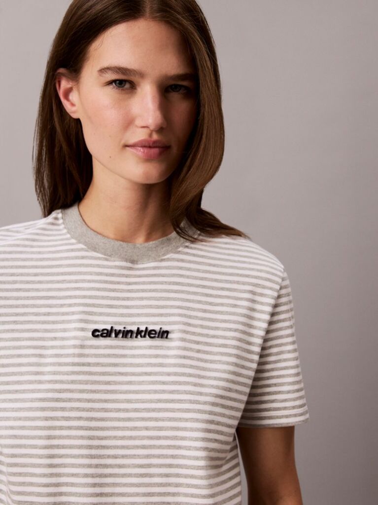 Grey Stripe Logo Crew Neck T-Shirt  Women
