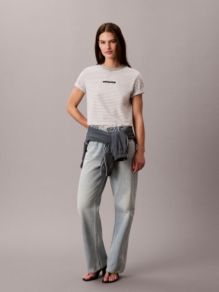 Grey Stripe Logo Crew Neck T-Shirt  Women