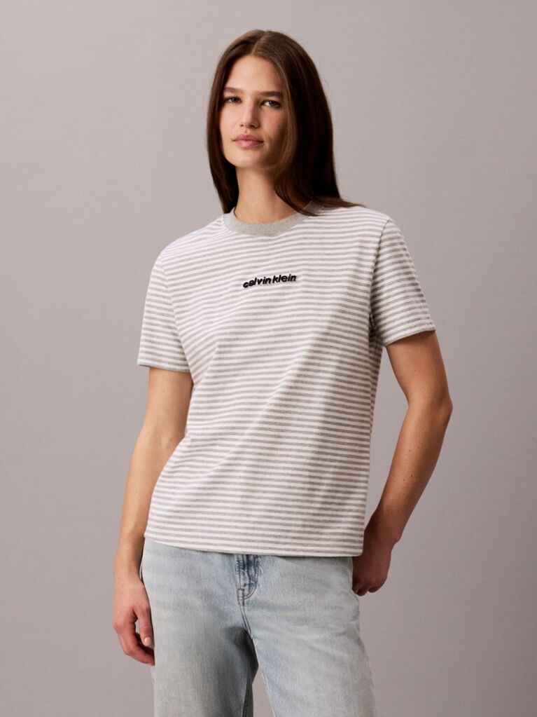 Grey Stripe Logo Crew Neck T-Shirt  Women