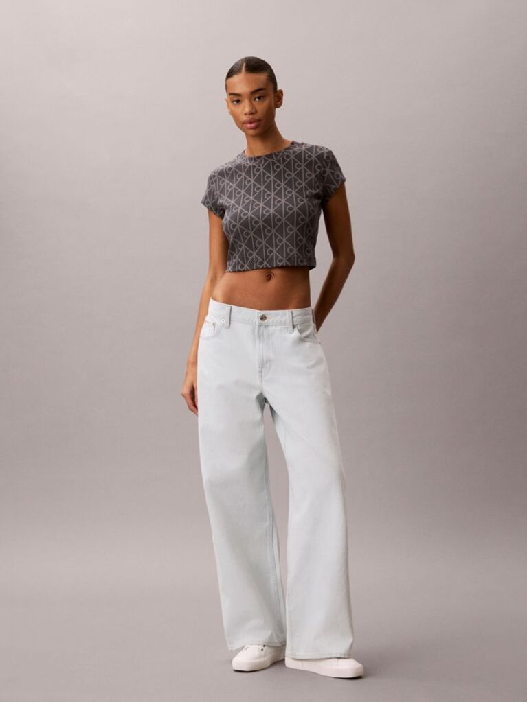 Blue Emblem Print Cropped T-Shirt  Women