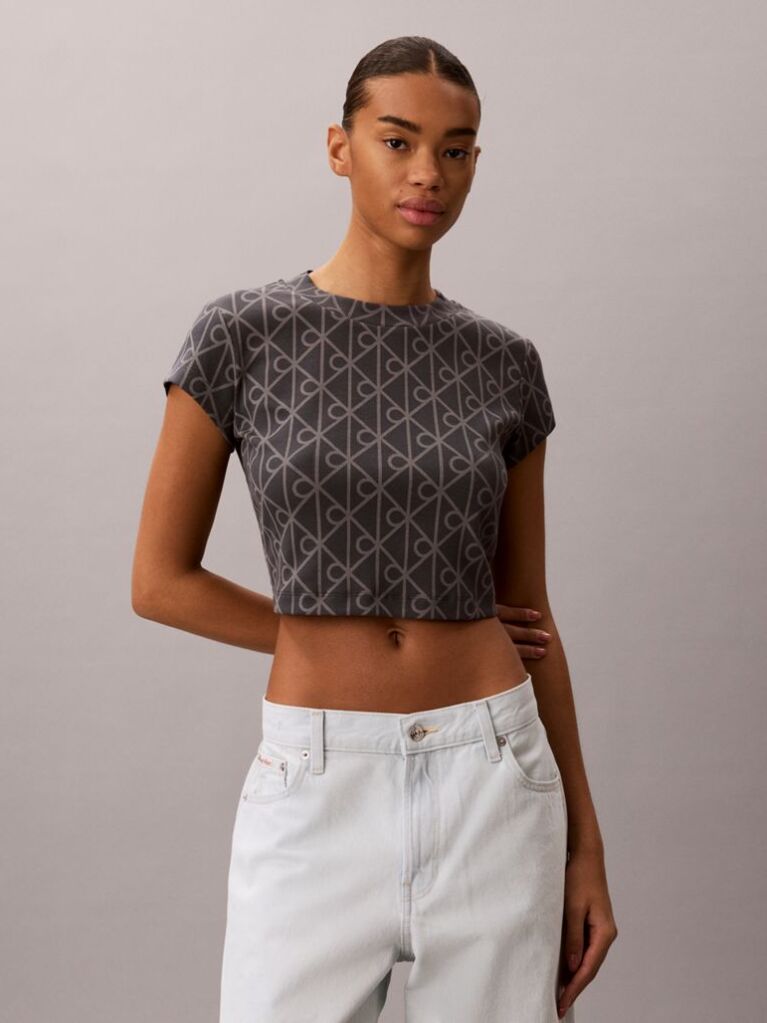 Blue Emblem Print Cropped T-Shirt  Women