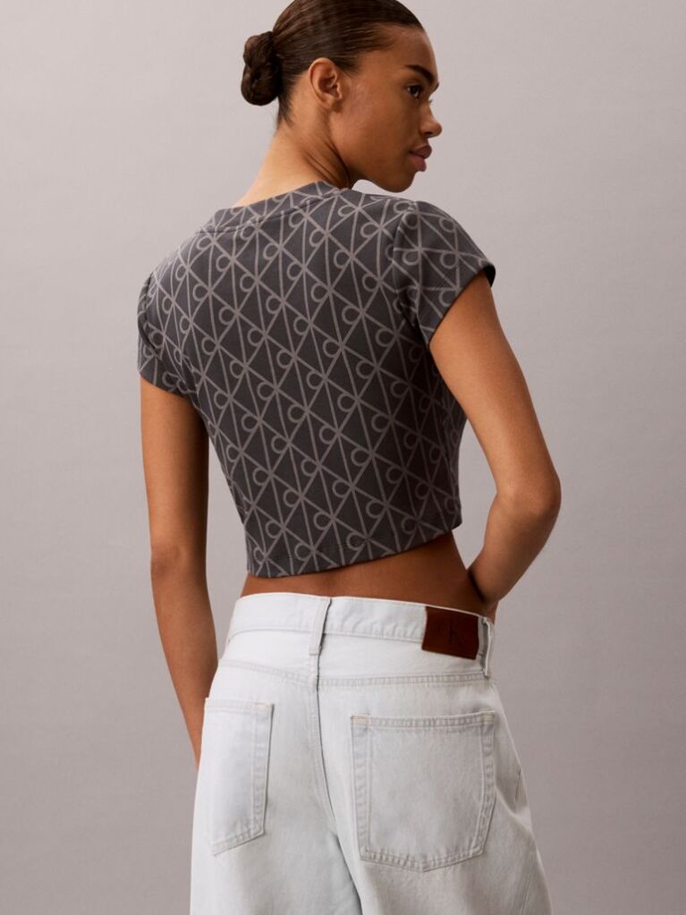 Blue Emblem Print Cropped T-Shirt  Women
