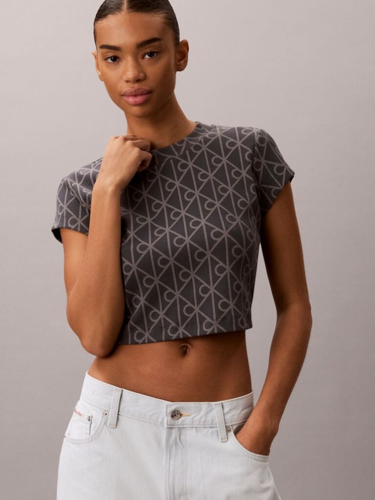 Blue Emblem Print Cropped T-Shirt  Women
