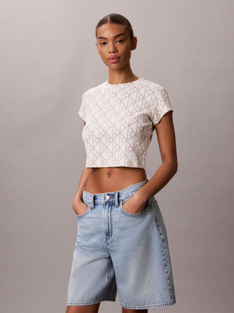 White Emblem Print Cropped T-Shirt  Women