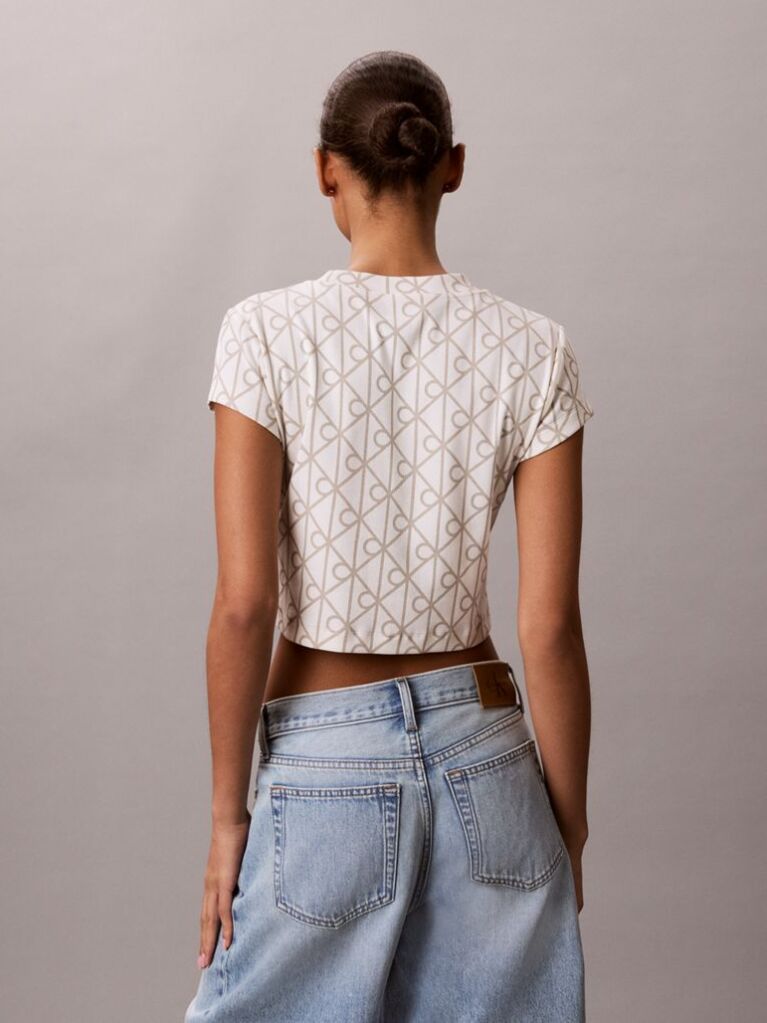 White Emblem Print Cropped T-Shirt  Women
