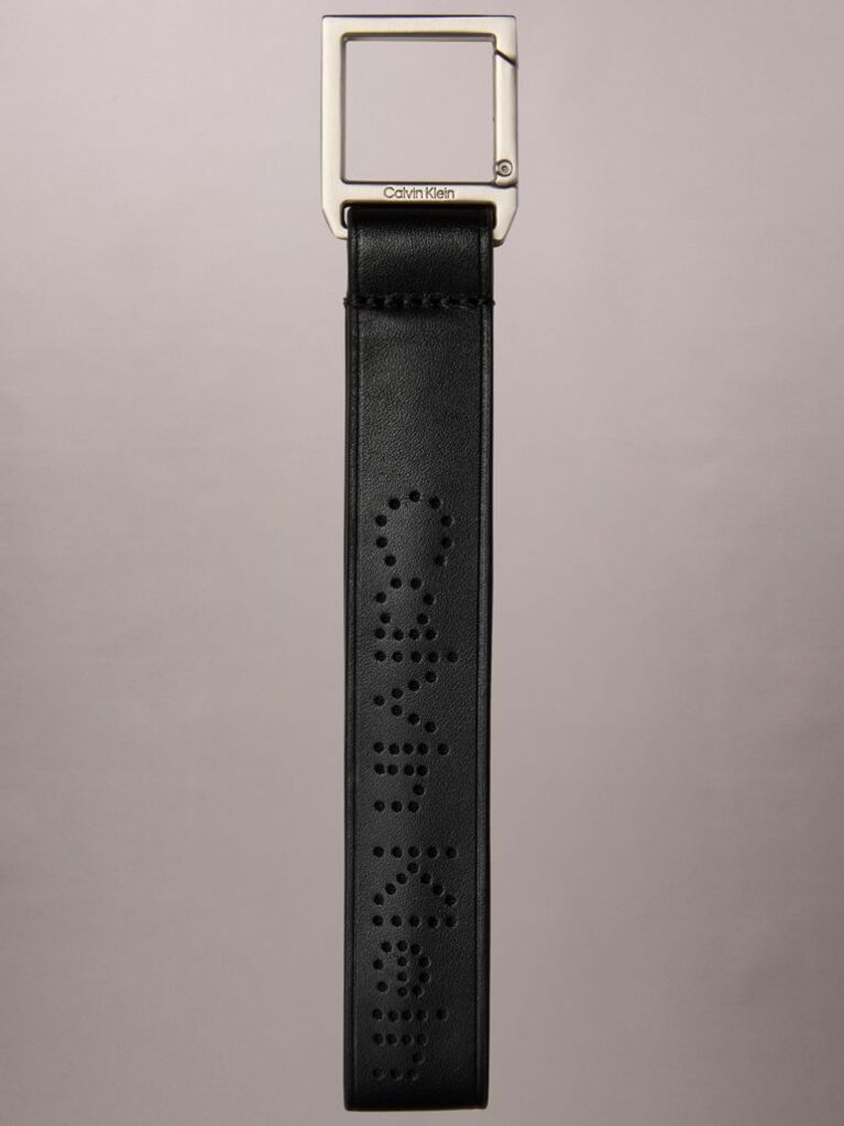 Black Perforated Leather Carabiner Key Fob  Men