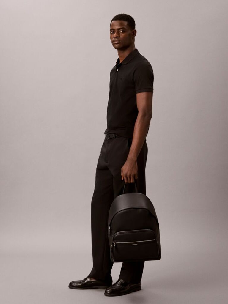 Black Emblem Hardware Flap Closure Backpack  Men