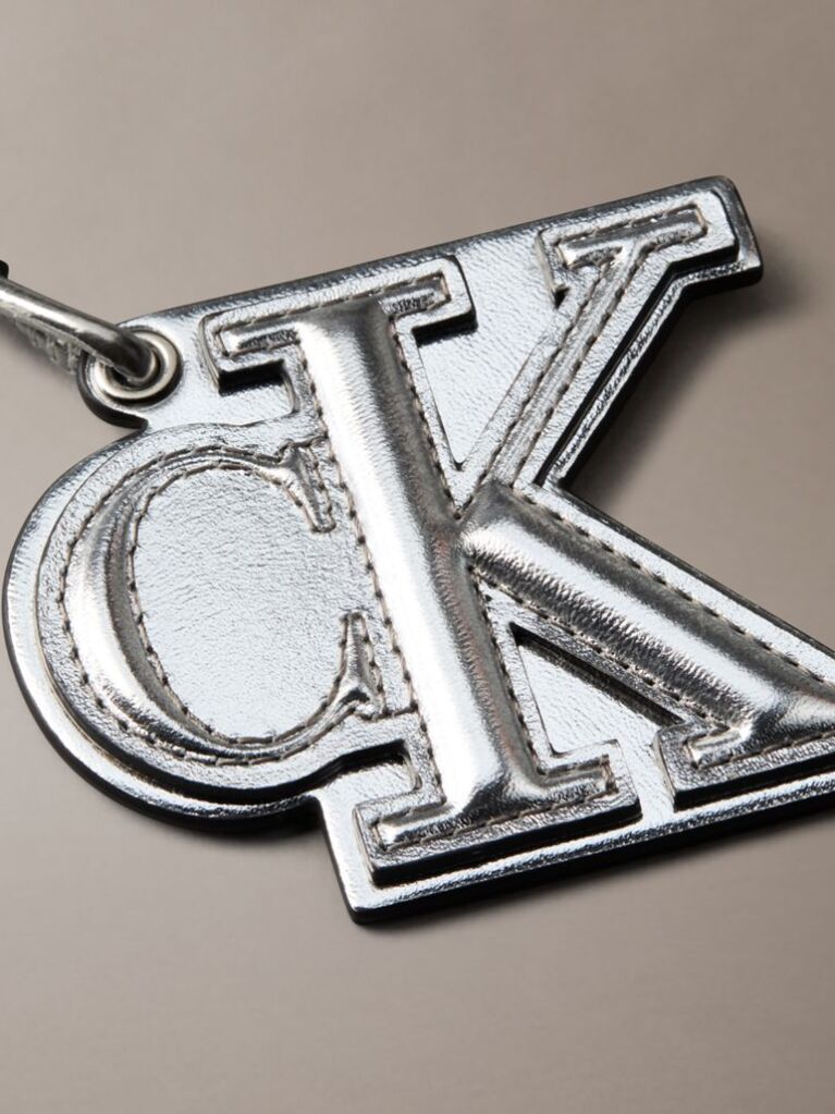 Silver Metallic Monogram Patch Bag Charm With Leather  Women