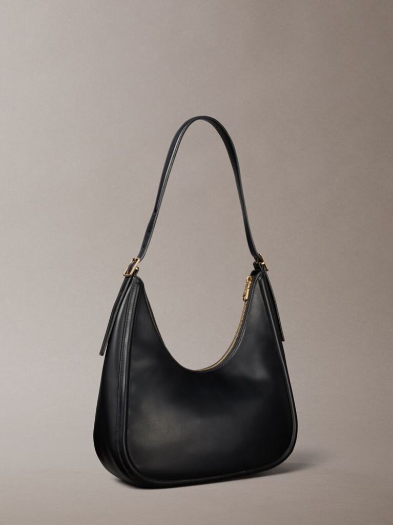 Black Soft Touch Crescent Logo Hobo Bag  Women