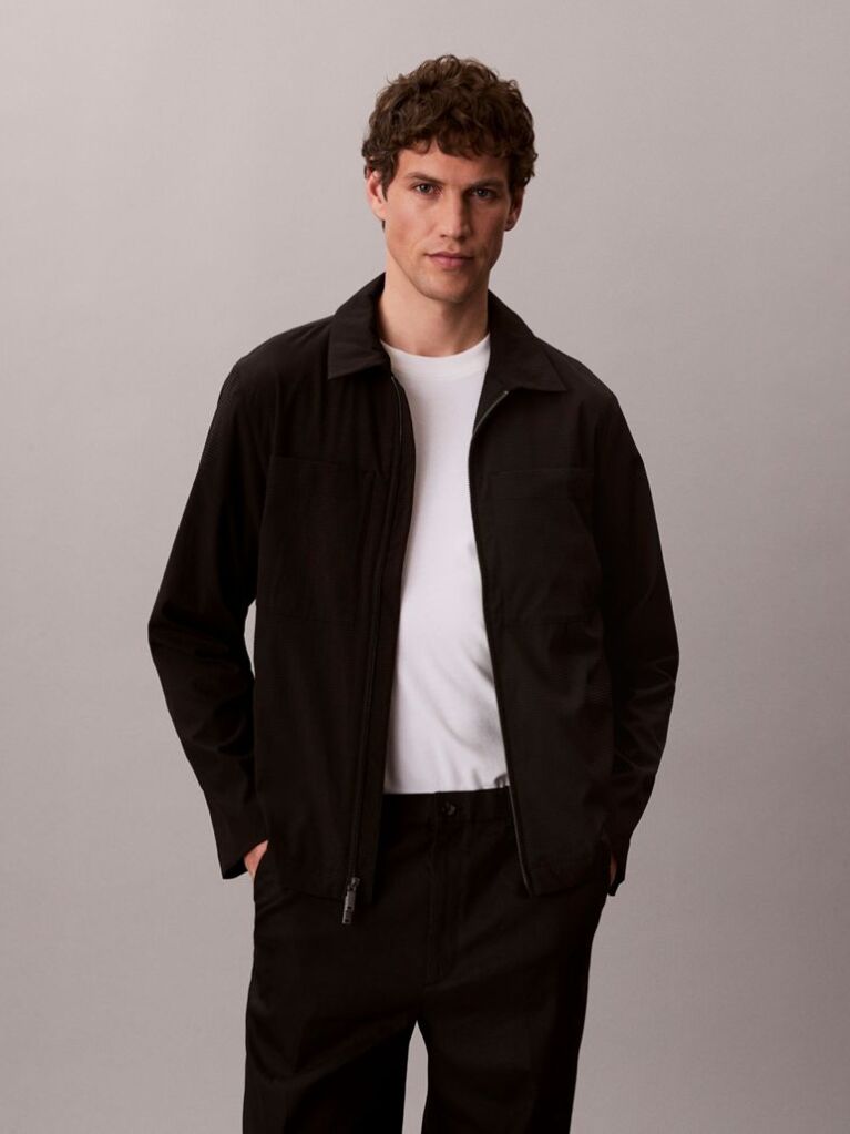 Black Seersucker Blouson Jacket  Men