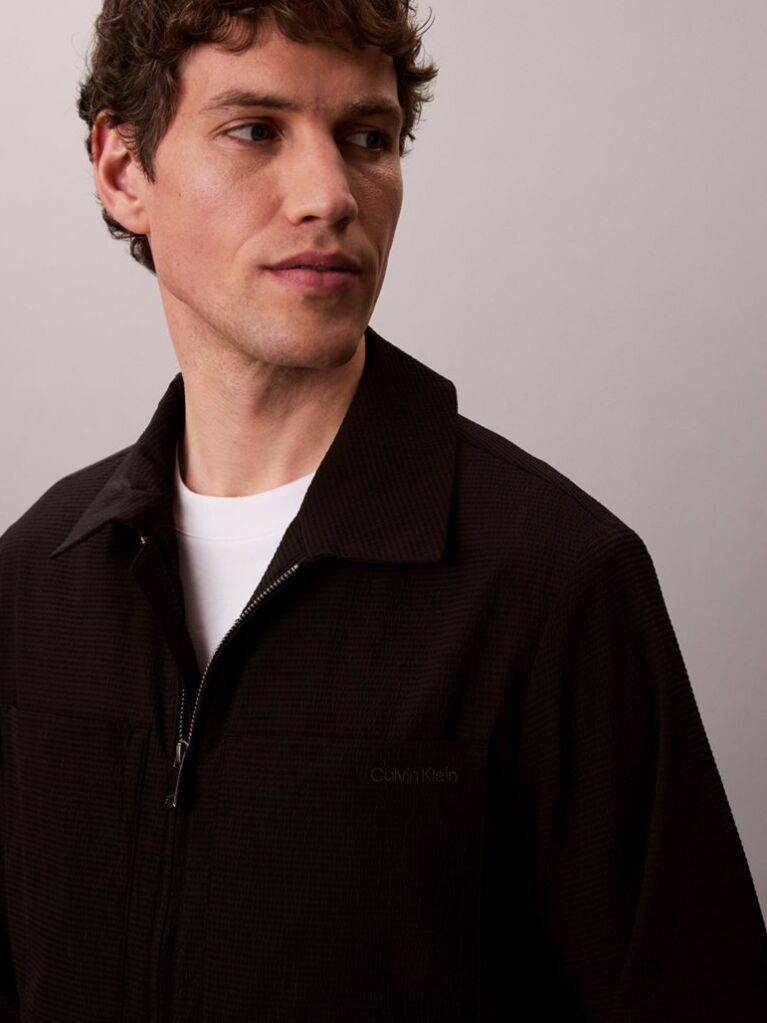 Black Seersucker Blouson Jacket  Men
