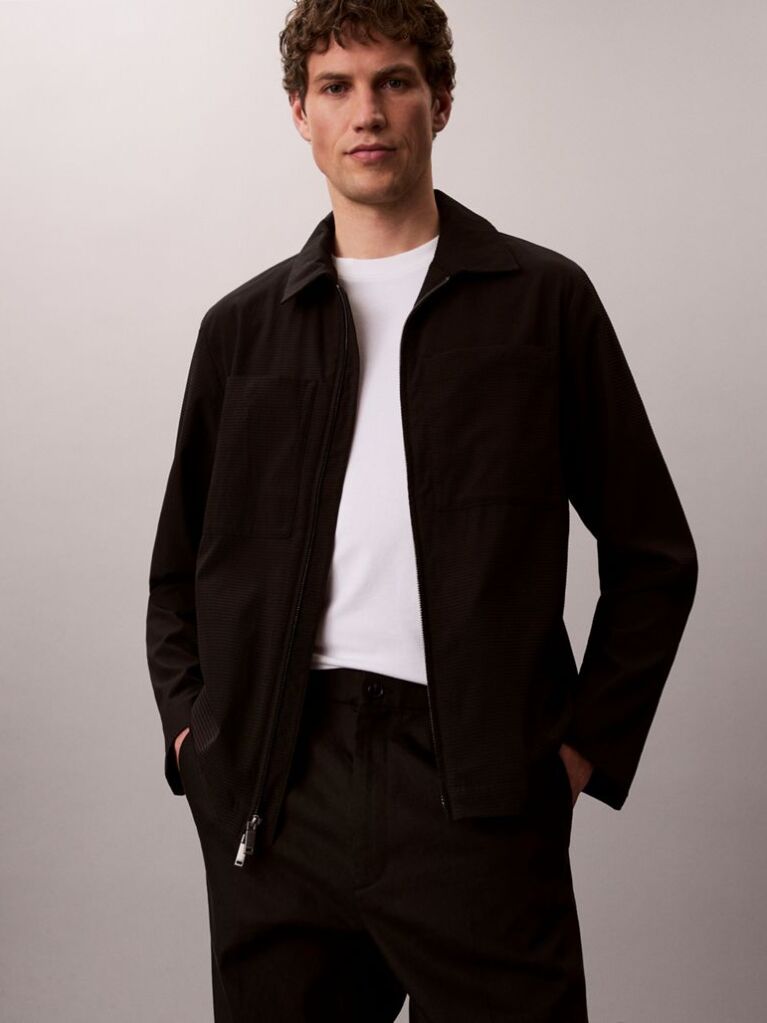 Black Seersucker Blouson Jacket  Men