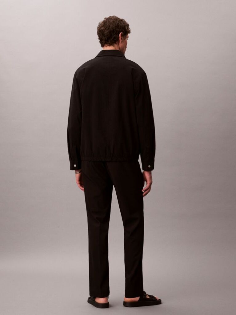 Black Straight Seersucker Trousers  Men